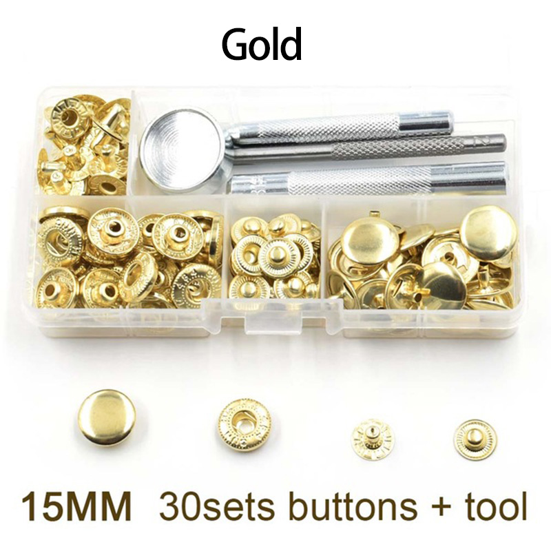 30 sets Jeans Decorative Buttons Snaps Rivets Metal Buttons 15mm Snap Buttons +Manually Install Tools Boxed DIY Accessories