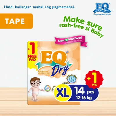 EQ Dry Travel Pack Extra Large (12-16 kg) - 15 pcs x 1 pack (15 pcs) - Tape Diaper