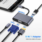 5 in 1 Type-C To Hdmi + Vga + Usb 3.0 + USB-C + 3.5mm