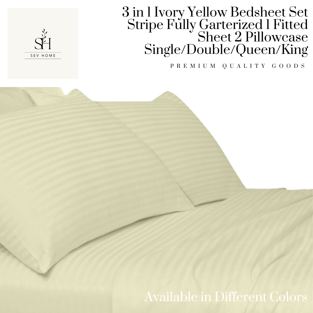 SevHome 3 in 1 Hotel Quality Stripe Bedding Set Bedsheet Fully