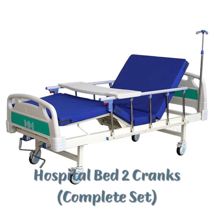 HOSPITAL BED 2 Cranks Complete Set with IV Pole Leatherette Matress