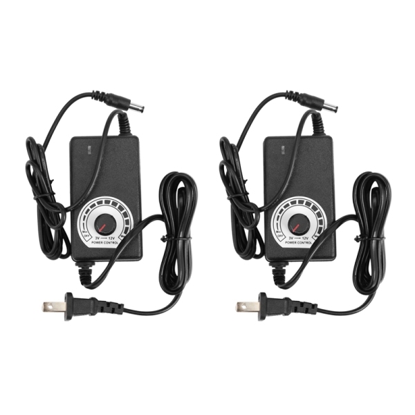 2X AC to DC Adapter 12V 2A Adjustable Power Supply Motor Speed Controller with US Plug for Electric Fan and Pump