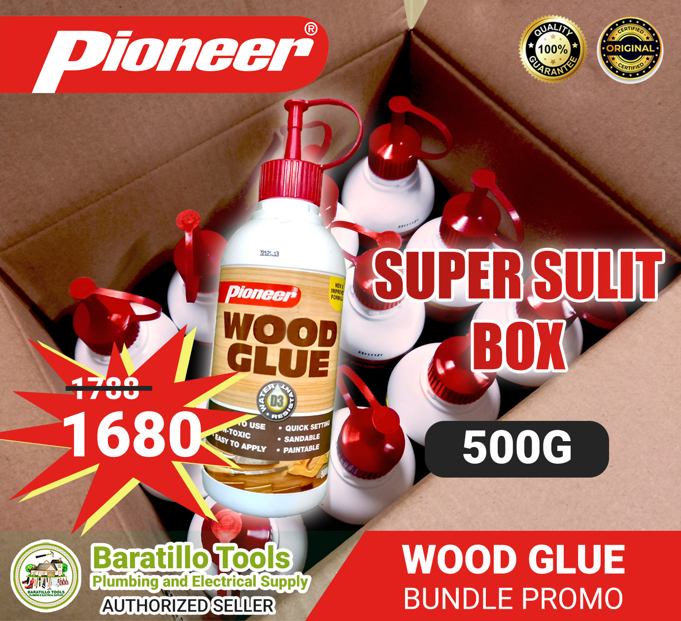 Pioneer Wood Glue 500g WaterResistant Polyvinyl Acetate Adhesive (Easy