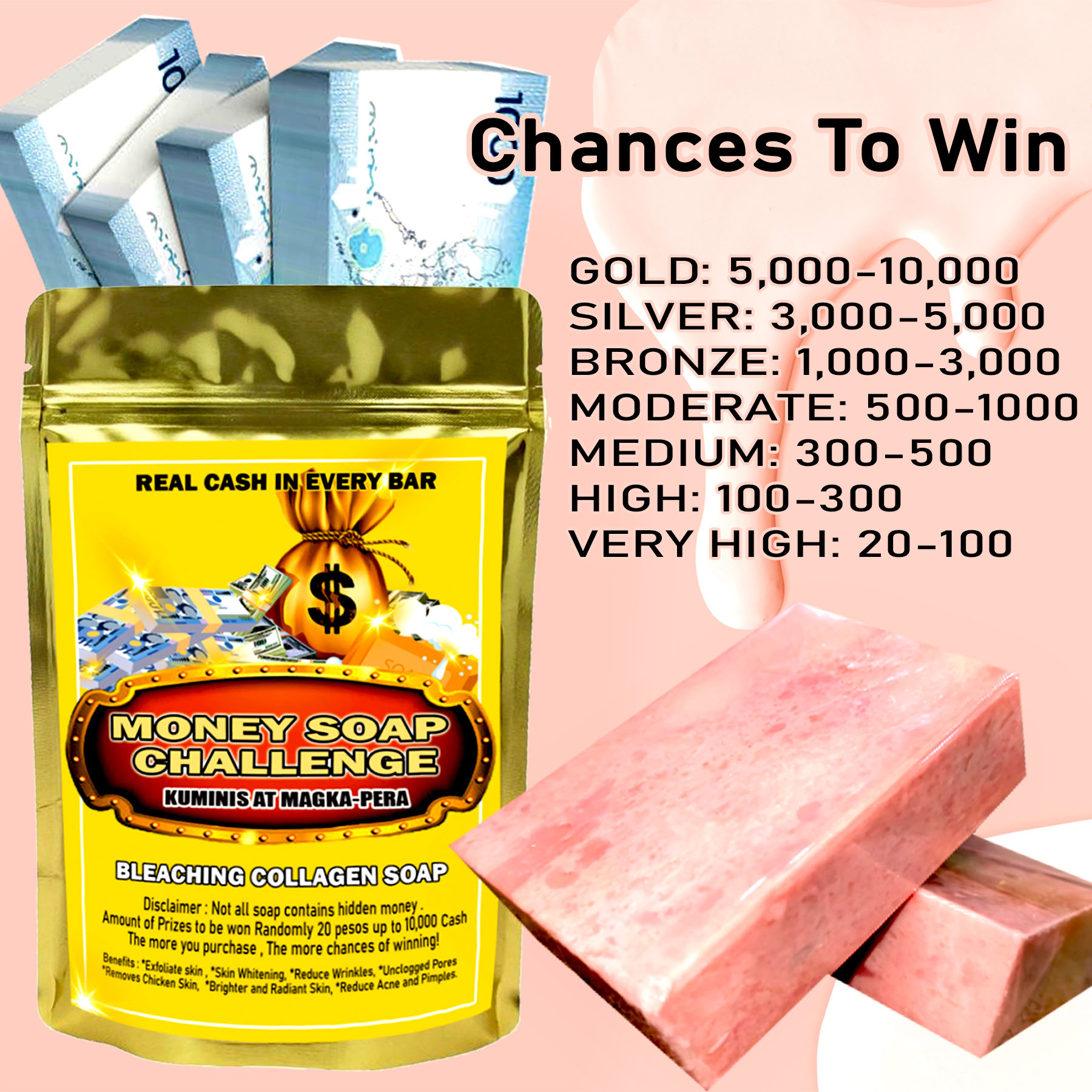 money soap Bleaching Collagen (GOLD) Soap money soap random prices 1 bar