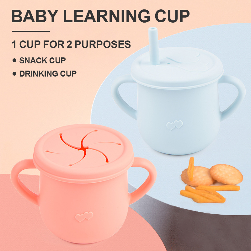 2-in-1 Silicone Baby Learning Cups With Straw & Snack Cup Lid