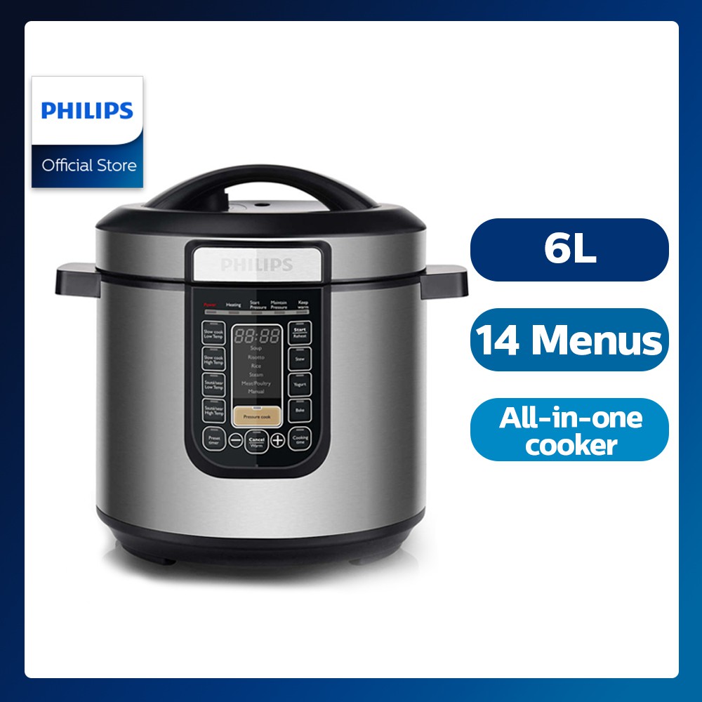 Pressure Cooker Philips HD2137 6L, Non Stick Inner Pot, 6hr Keep Warm ...