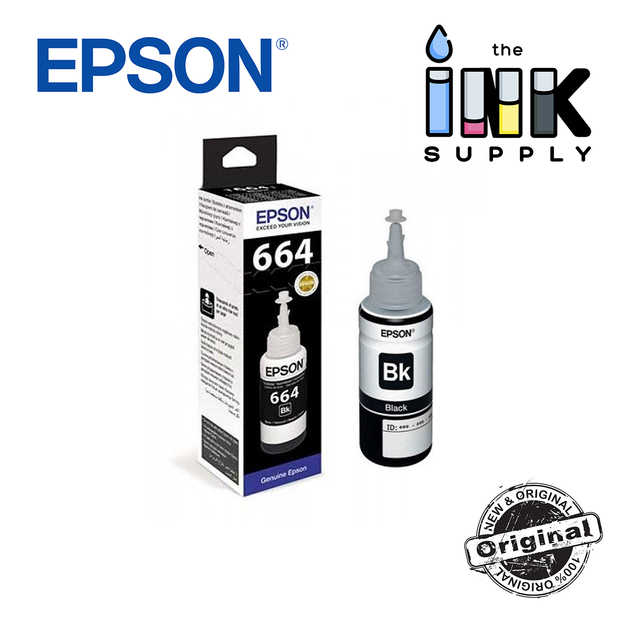 Epson 664 Original Ink Refill T6641 Black Compatible With Ecotank L100 L110 L120 L1300 L200 8790