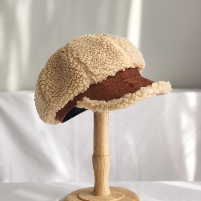 Ladies Women's Baker Boy Hat Cap Brown Patchwork Check Felt Winter Warm Quality 