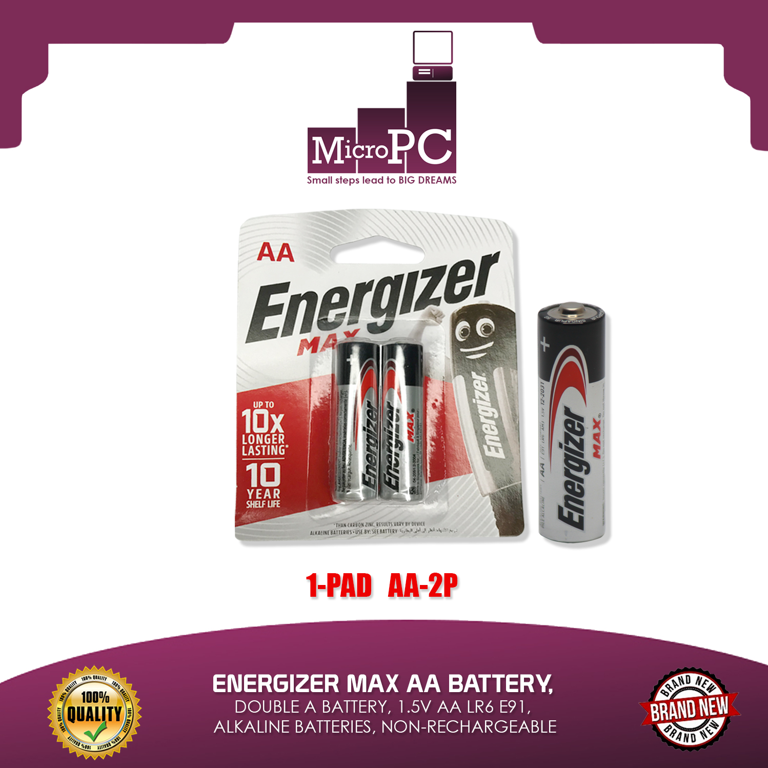 ENERGIZER MAX AA BATTERY, DOUBLE A BATTERY, 1.5V AA LR6 E91, ALKALINE