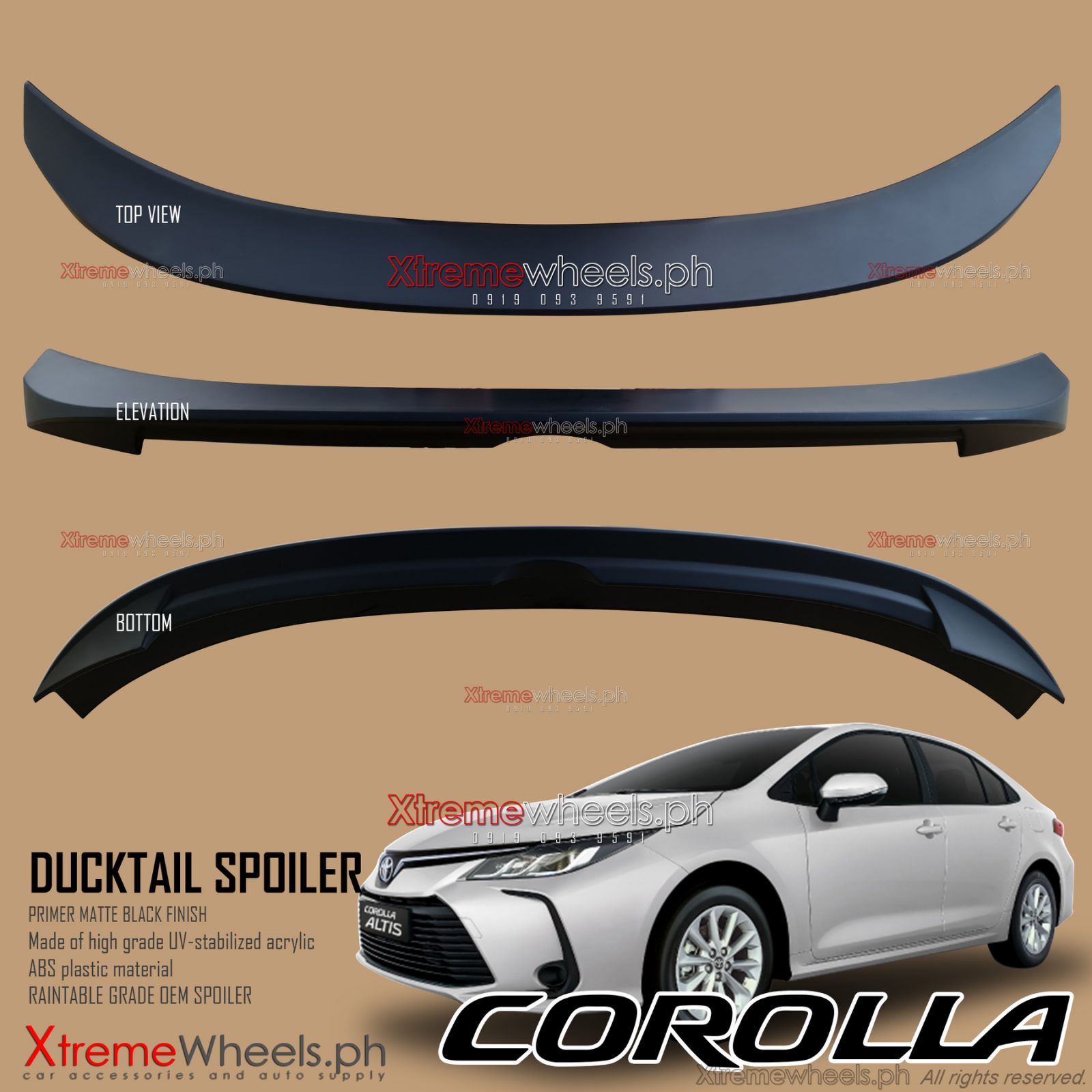 Toyota Corolla Altis 2020 2023 Rear Bumper Ductail Spoiler Primer Black