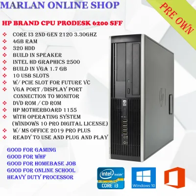 HP BRAND CPU CORE I3 2120 4GB RAM 320HDD WITH WINDOWS 10 PRO PERMANENTLY ACTIVATED AND MS OFFICE 2019 PRO PLUS READY TO USE
