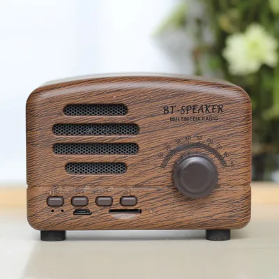 Retro Wireless Vintage Mini Portable Bluetooth Stereo Wooden Speaker Enhanced Heavy Bass USB TF Card AUX FM Radio Handsfree Calling Speaker