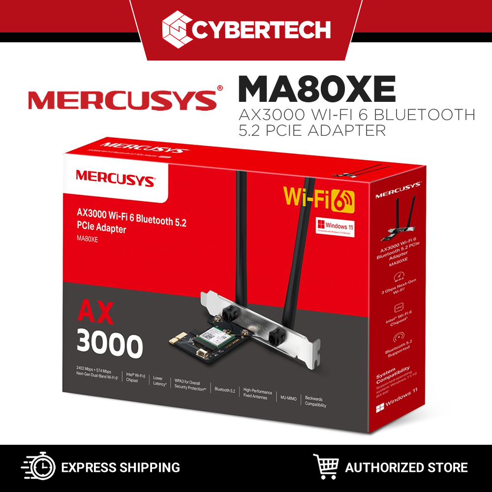 Mercusys WiFi 6 PCIe Adapter AX3000 - Bluetooth 5.2, 2402Mbps + 574Mbps, Intel Chipsatz