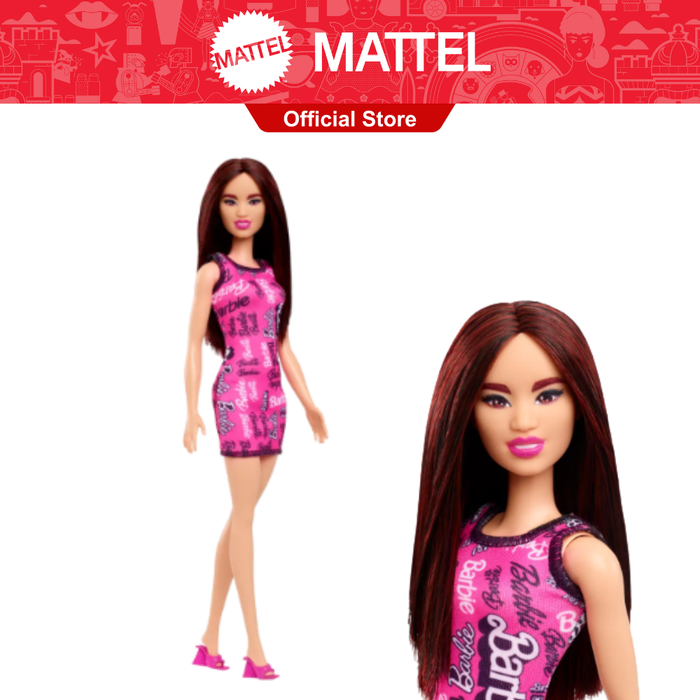 Barbie Fab Basic Doll Asian Doll in Pink Dress with Barbie Print