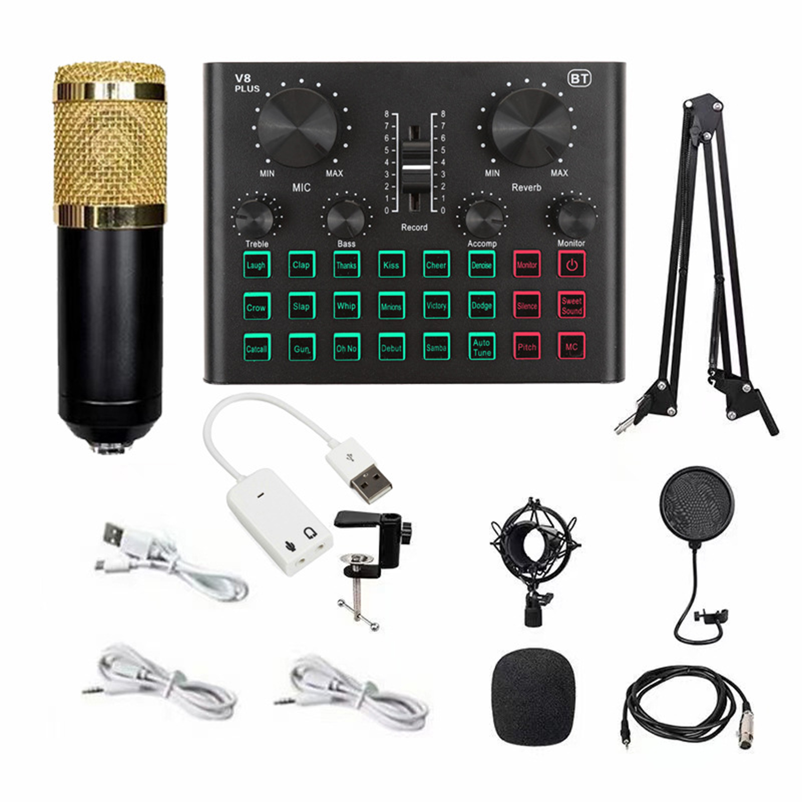 Sound Card & Microphone Set V8 Plus Soundcard BM800 Condenser ...