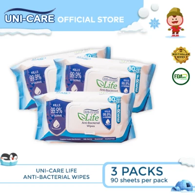 Uni-Care Life Anti-Bacterial Wipes 90's Pack of 3