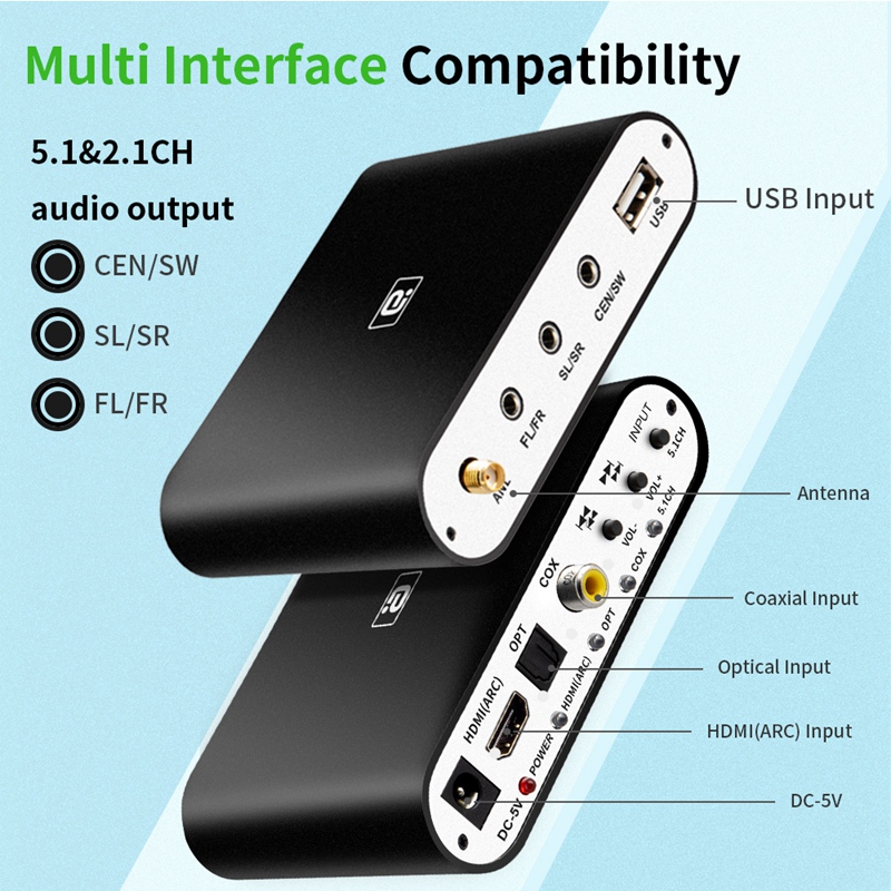 DA615H 5.1CH Audio Decoder Bluetooth 5.0 Receiver DAC Wireless Audio Adapter Optical Coaxial U Play ARC DAC DTS