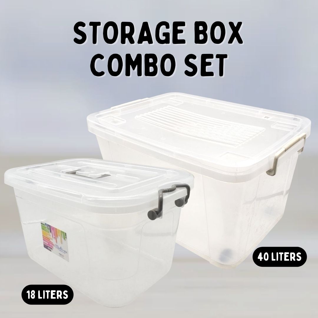 High Quality Storage Box Combo Set, Capacity 18 and 40 Liters, Plastic  Clear/ Transparent Multipurpose Storage Box Organizer