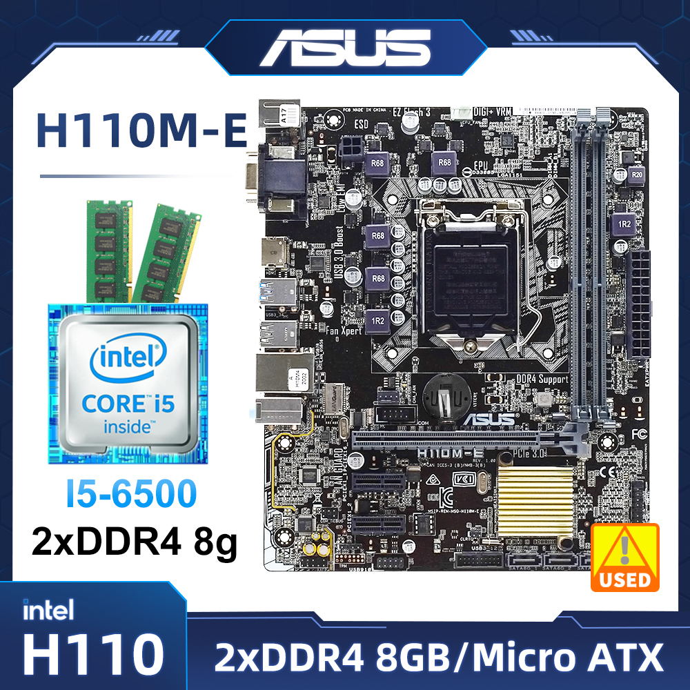 1151 Motherboards Kit ASUS H110ME Motherboard With Intel Core I5 6500 Cpu DDR4 8G*2 Intel H110