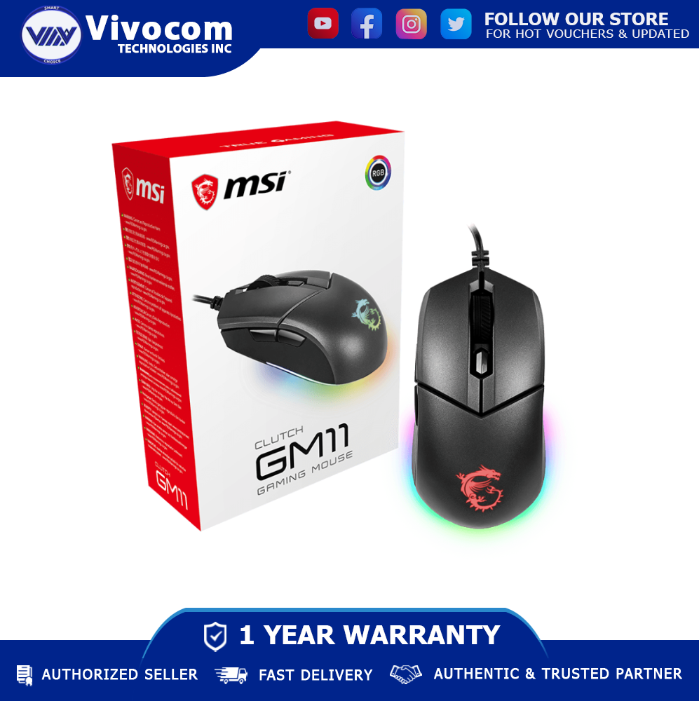 MSI Clutch GM11 5000 DPI RGB Wired Optical Gaming Mouse Lazada PH
