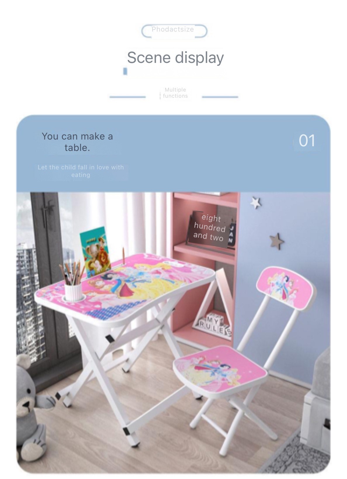 Folding Computer Desk Folding Chair Learning Desk and Chair Cartoon