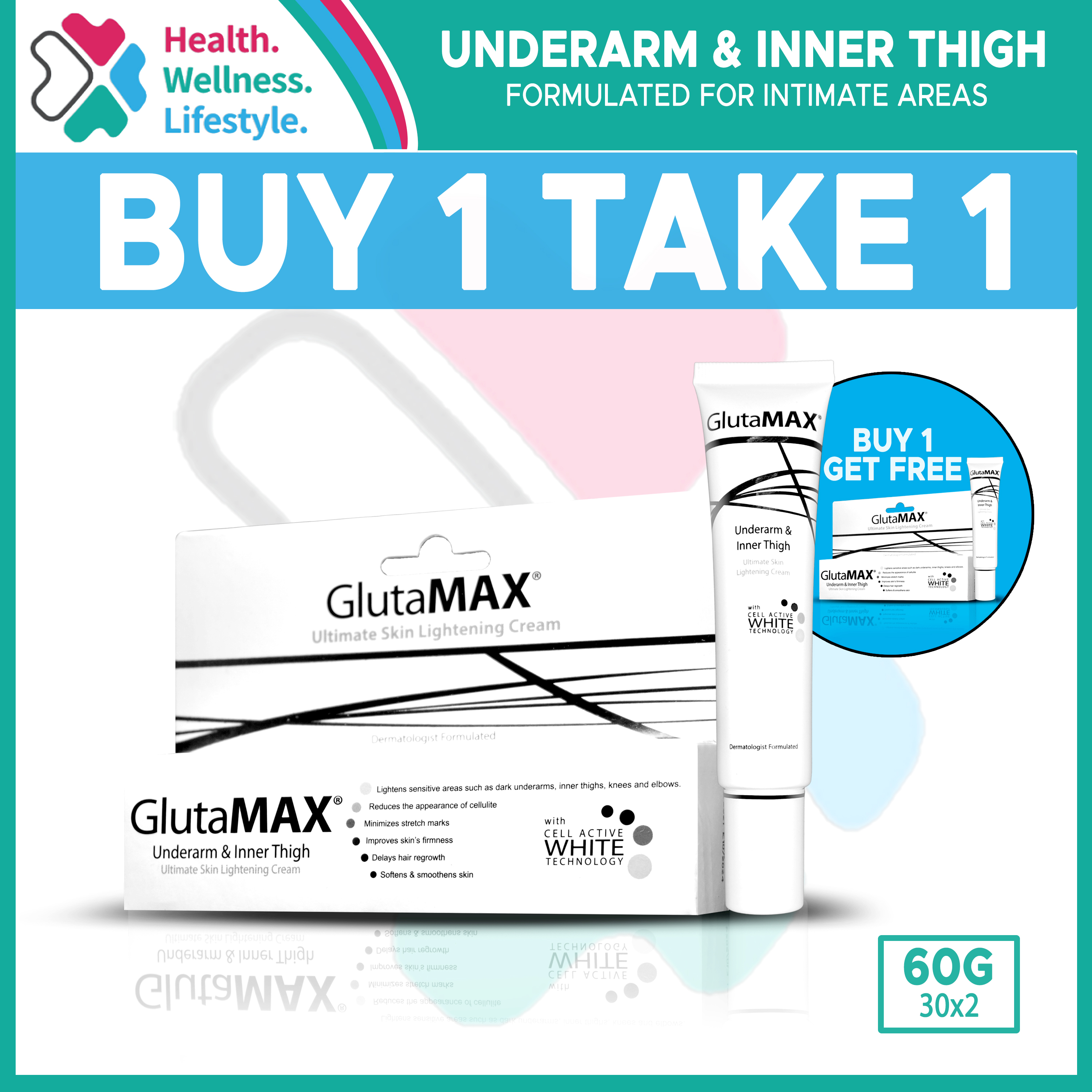 Glutamax Underarm And Inner Thigh Ultimate Skin Lightening Cream 30g X 2pcs Lazada Ph 3511