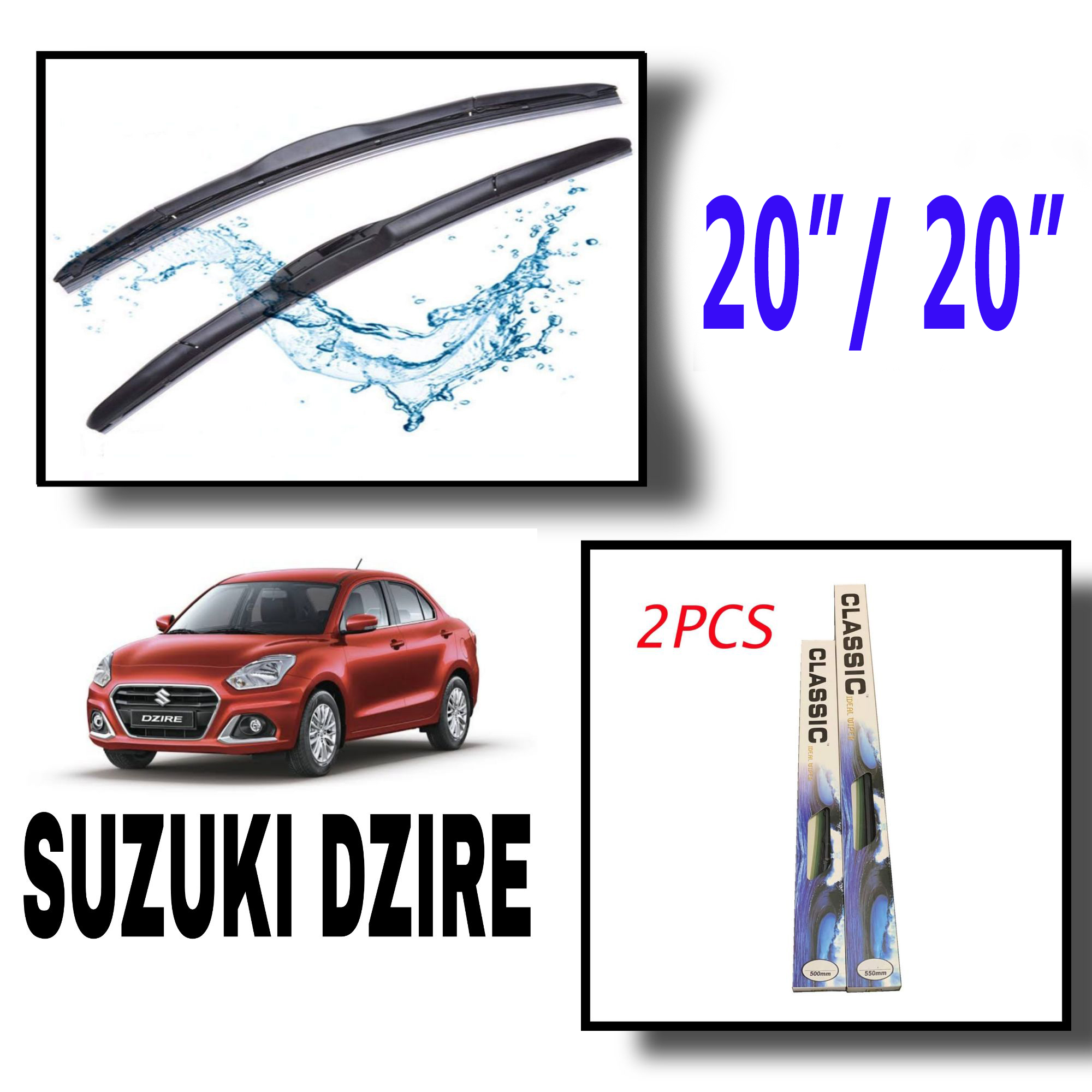 2PCS Classic Ideal Hybrid Wiper UHook Lock Car Suzuki Dzire Size 20/20