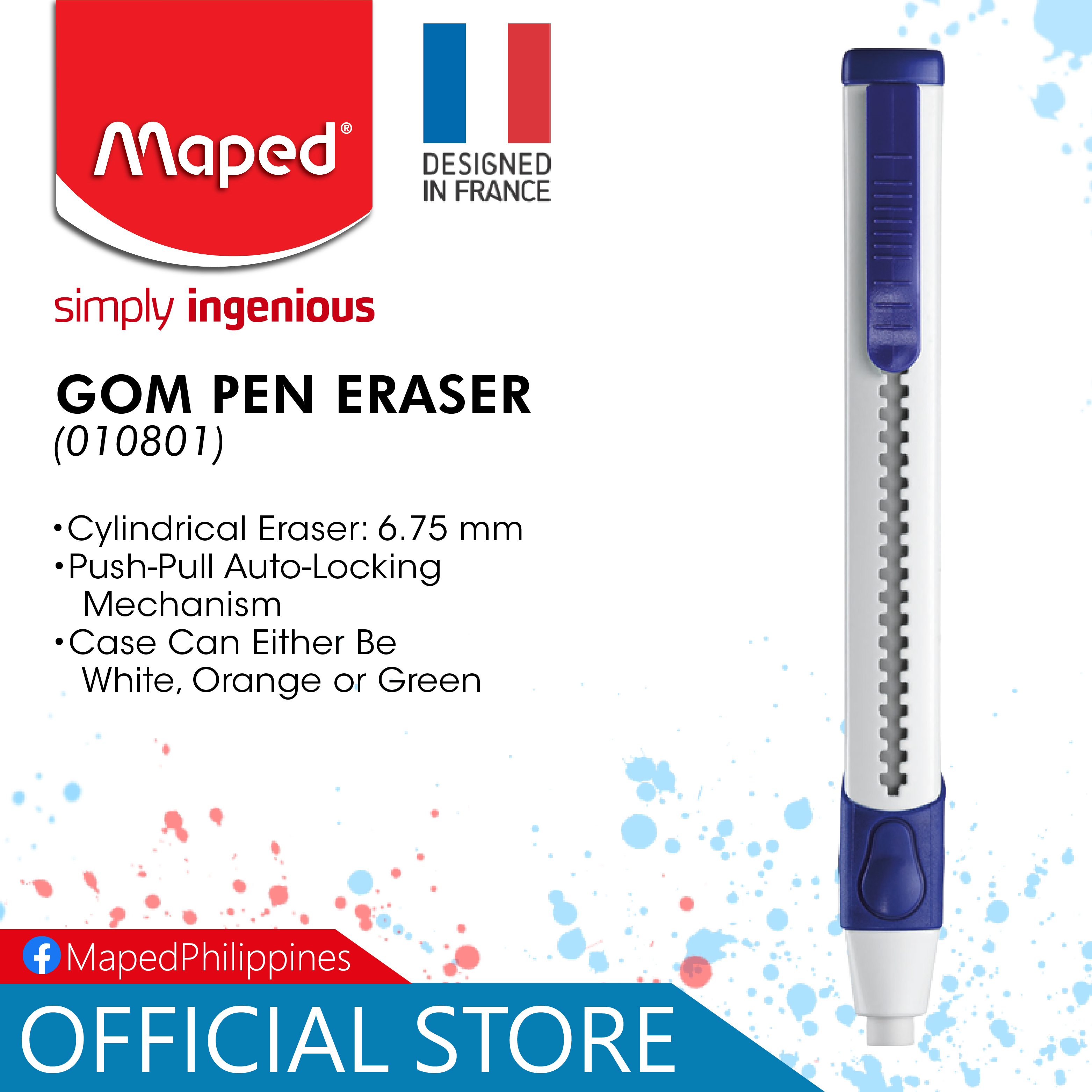 MAPED Gom Pen Pencil Eraser (for PENCIL use ONLY) Cylindrical Free