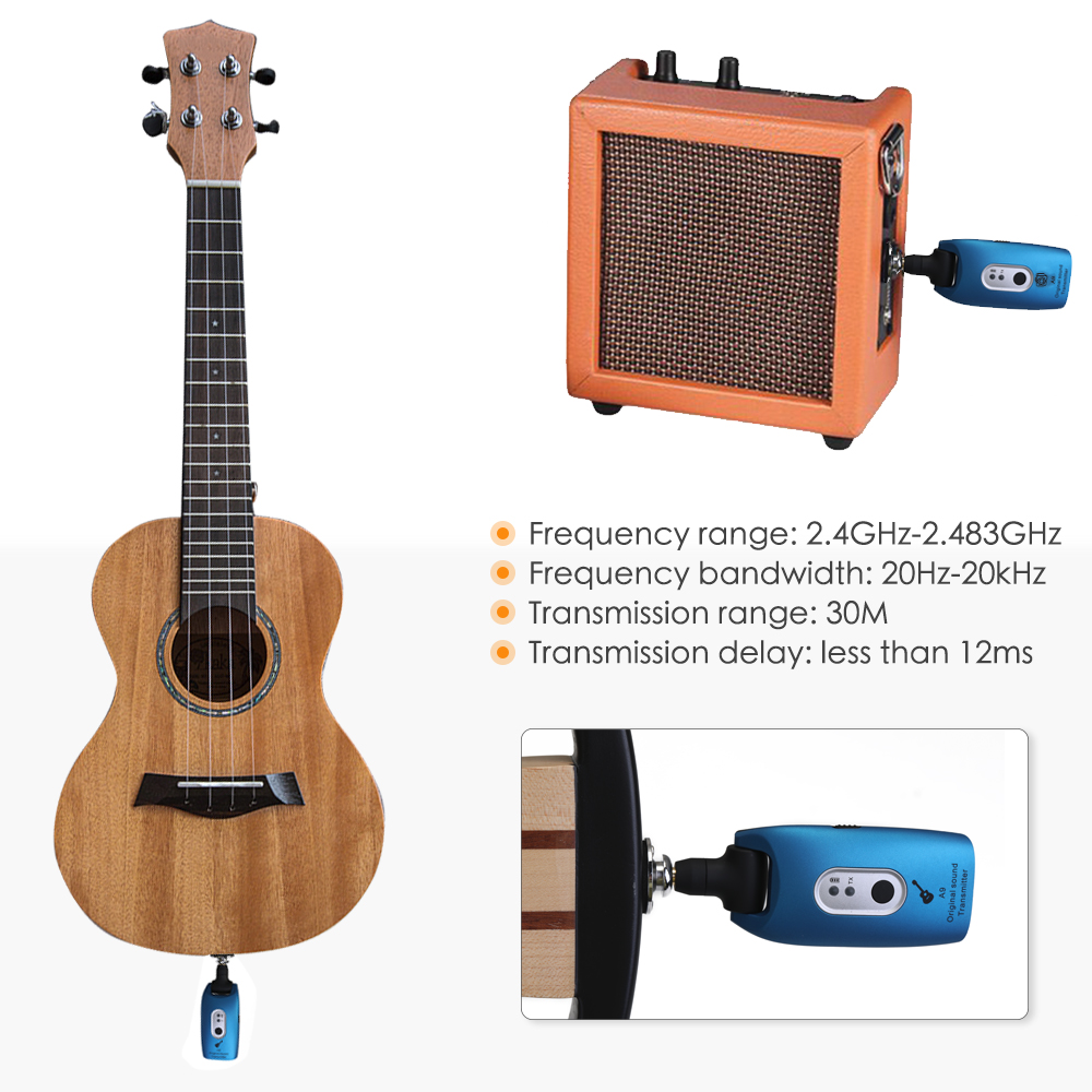 2.4G Wireless Guitar System Electric Guitars Transmitter and Receiver Set Built-in Rechargeable Battery 30M Transmission Range