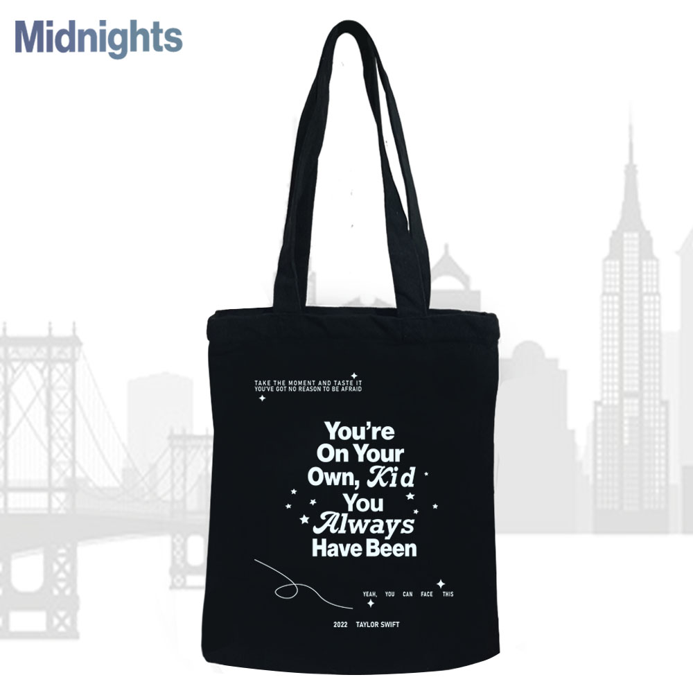 Midnights Album Taylor Swift Inspired Black Tote Bag With Zipper, Layoutloop