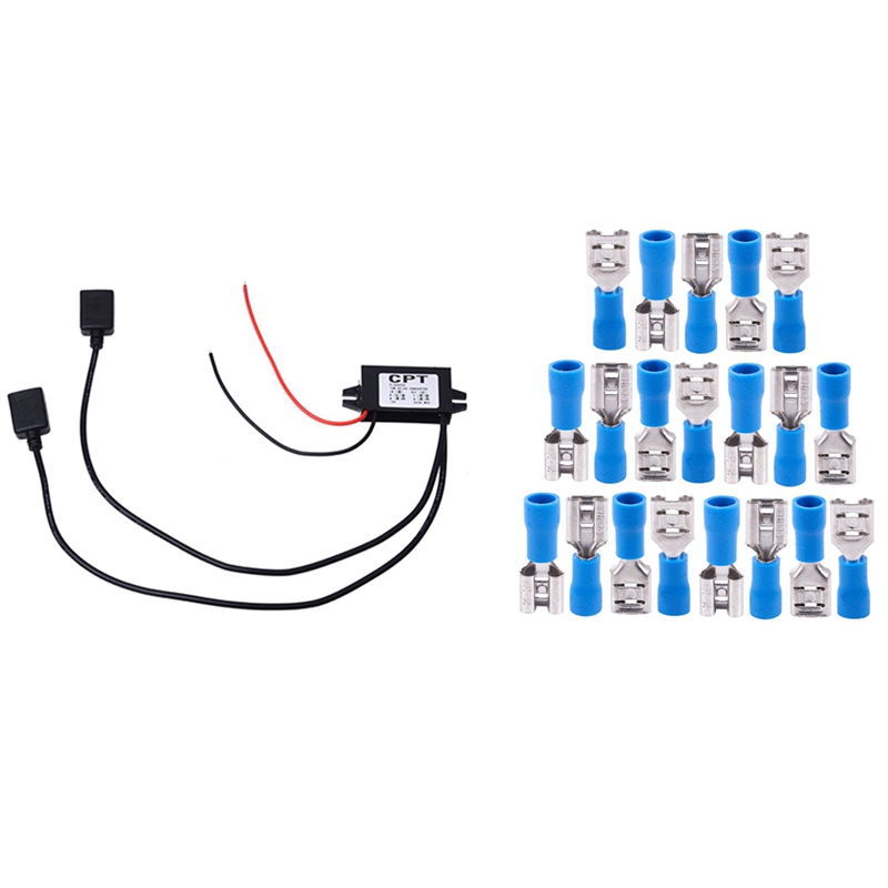 DC Converter 12V To 5V ตัวควบคุมพลังงานแรงดันไฟฟ้าขั้นตอนลง20 Spade สายไฟ Crimp Terminal 14-16AWG