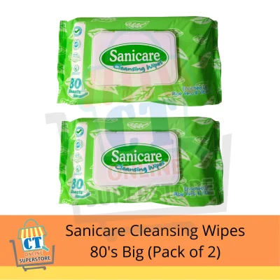 Sanicare Cleansing Wipes 80's Big (Pack of 2)