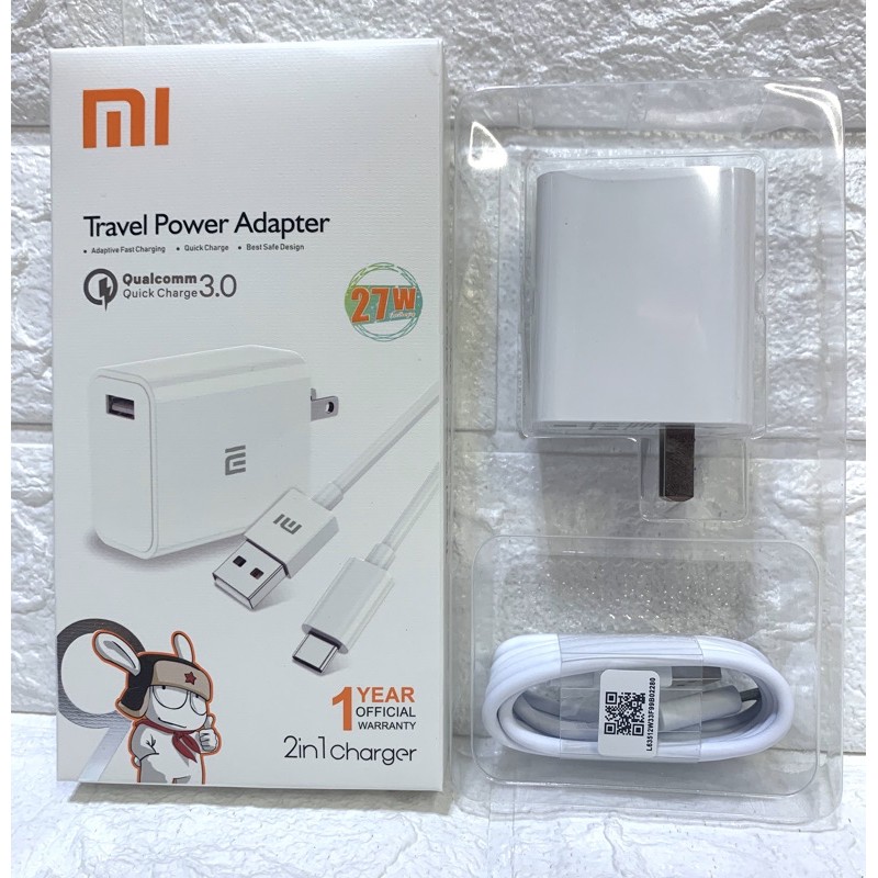 XIAOMI MI Original 27W Qualcomm  Turbo/Quick Charge Travel Charger + 1M  Type C Charge/Data Cablemko | Lazada PH