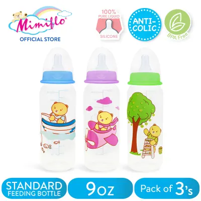 Mimiflo® Anti-Colic Bear Designs and Collection Standard Feeding Bottles 9oz - Pack of 3's
