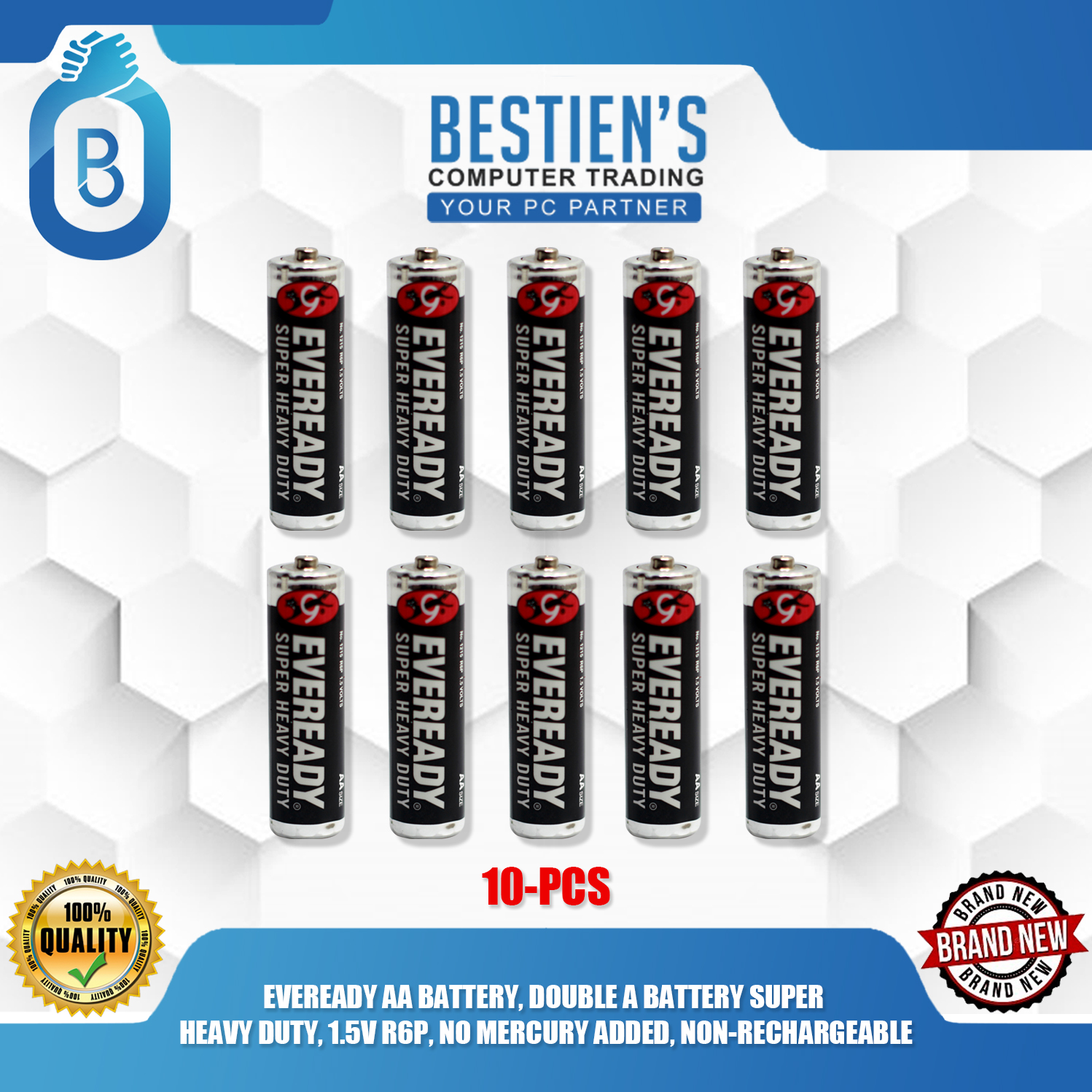 EVEREADY AA BATTERY, DOUBLE A BATTERY SUPER HEAVY DUTY, 1.5V R6P, NO MERCURY ADDED, NON