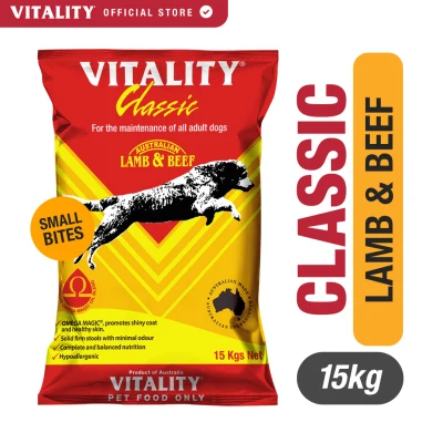 VITALITY Classic Lamb and Beef Dry Dog Food (15kg) - Small Bites for Small Breeds - for maintenance of all adult dogs