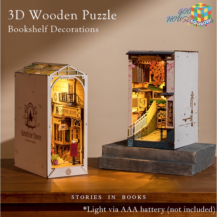 Book Nook Diy 3d Wooden Puzzle Led Christmas Decorations - Temu