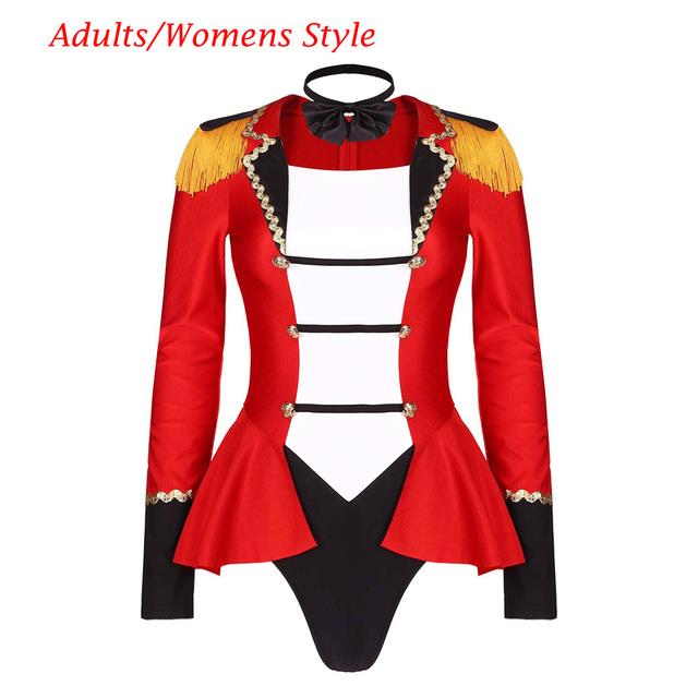 WomensSkirted Leotard BodysuitSexy Circus RingmasterCostume Long Sleeve ...