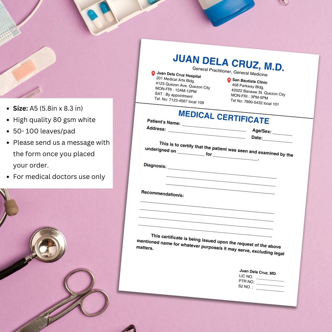 Medical Certificate Pads, Generic or Customized MedCert Pads, A5 size
