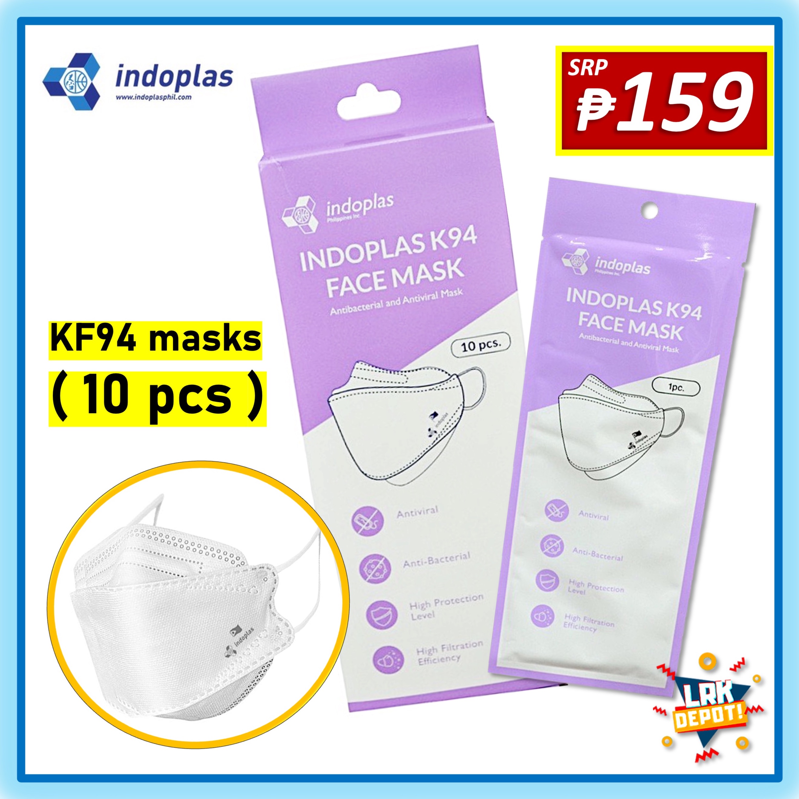 Indoplas KF94 Disposable Face Masks (FDA Registered) 10 pcs (box