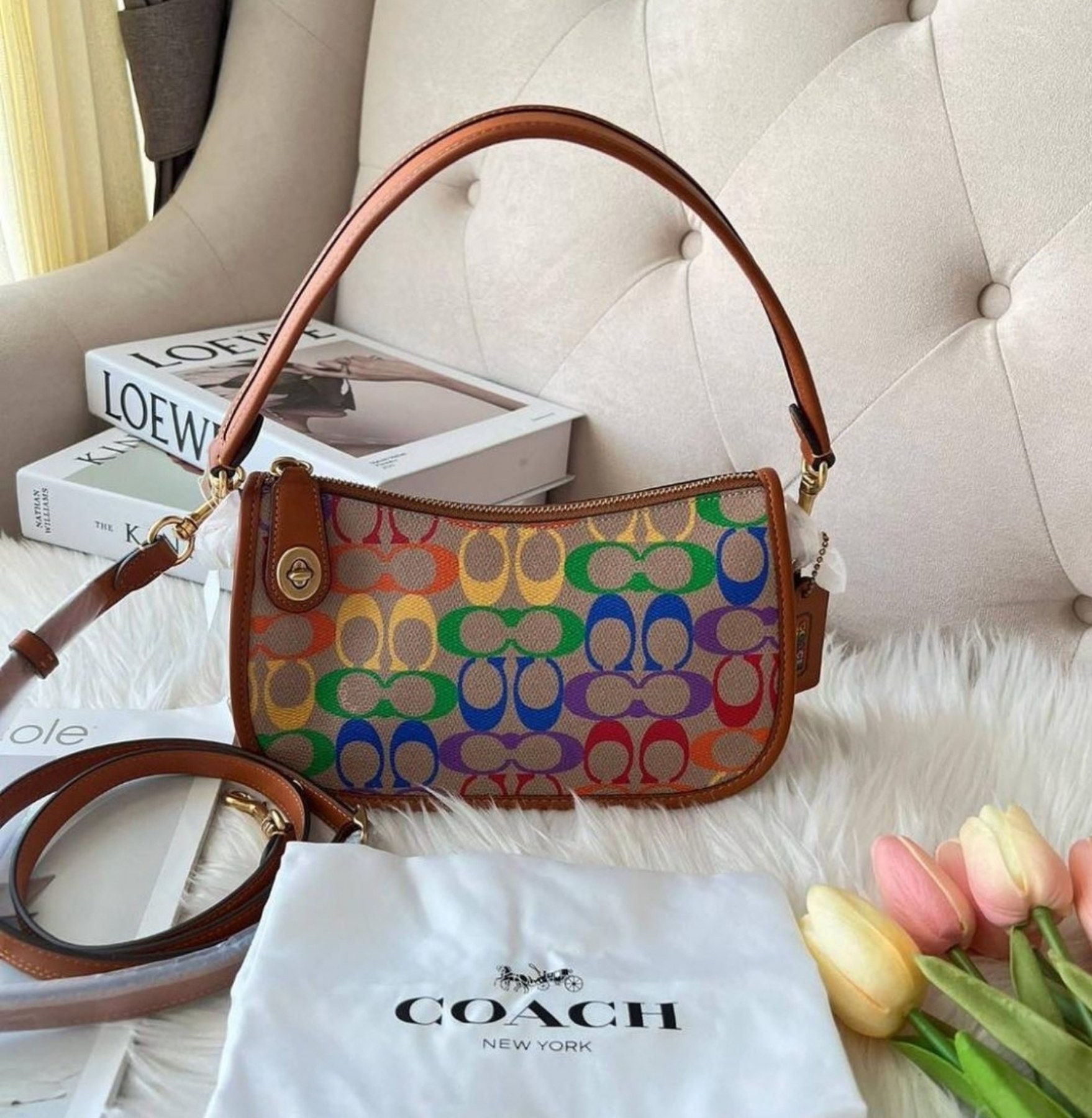 Coach CA100 Swinger Bag in Tan Hazelnut Signature Rainbow Coated Canvas and  Glovetanned Leather with Detachable Strap - Women's Sling Bag | Lazada PH