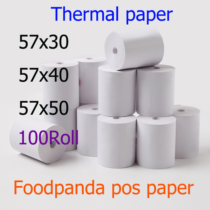 100ROll High quality 57x50mm thermal paper for receipt printers(White) 57x40mm 57x30mm foodpanda