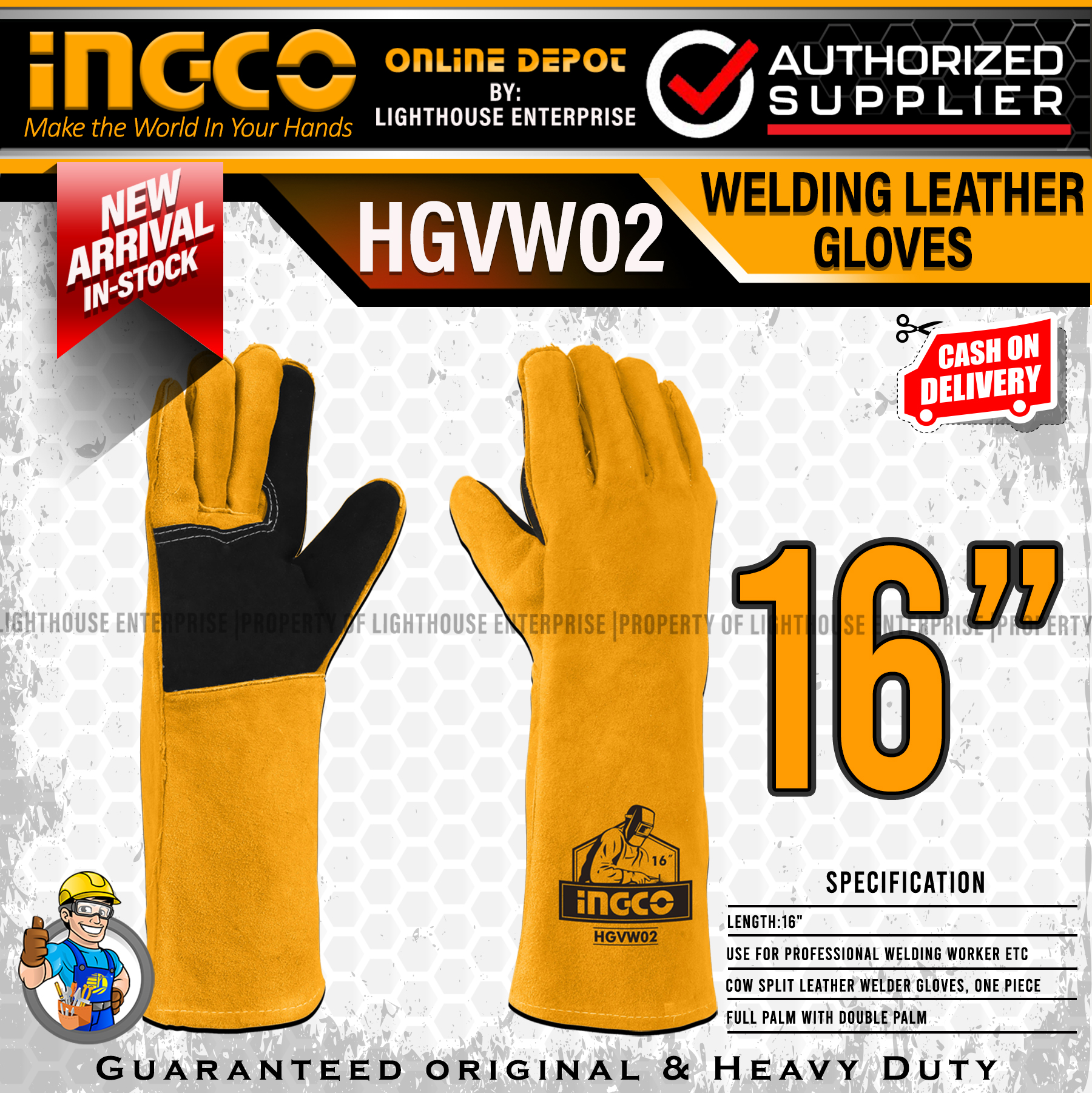 INGCO 16" Welding Leather Gloves (HGVW02) LIGHTHOUSE ENTERPRISE Lazada PH