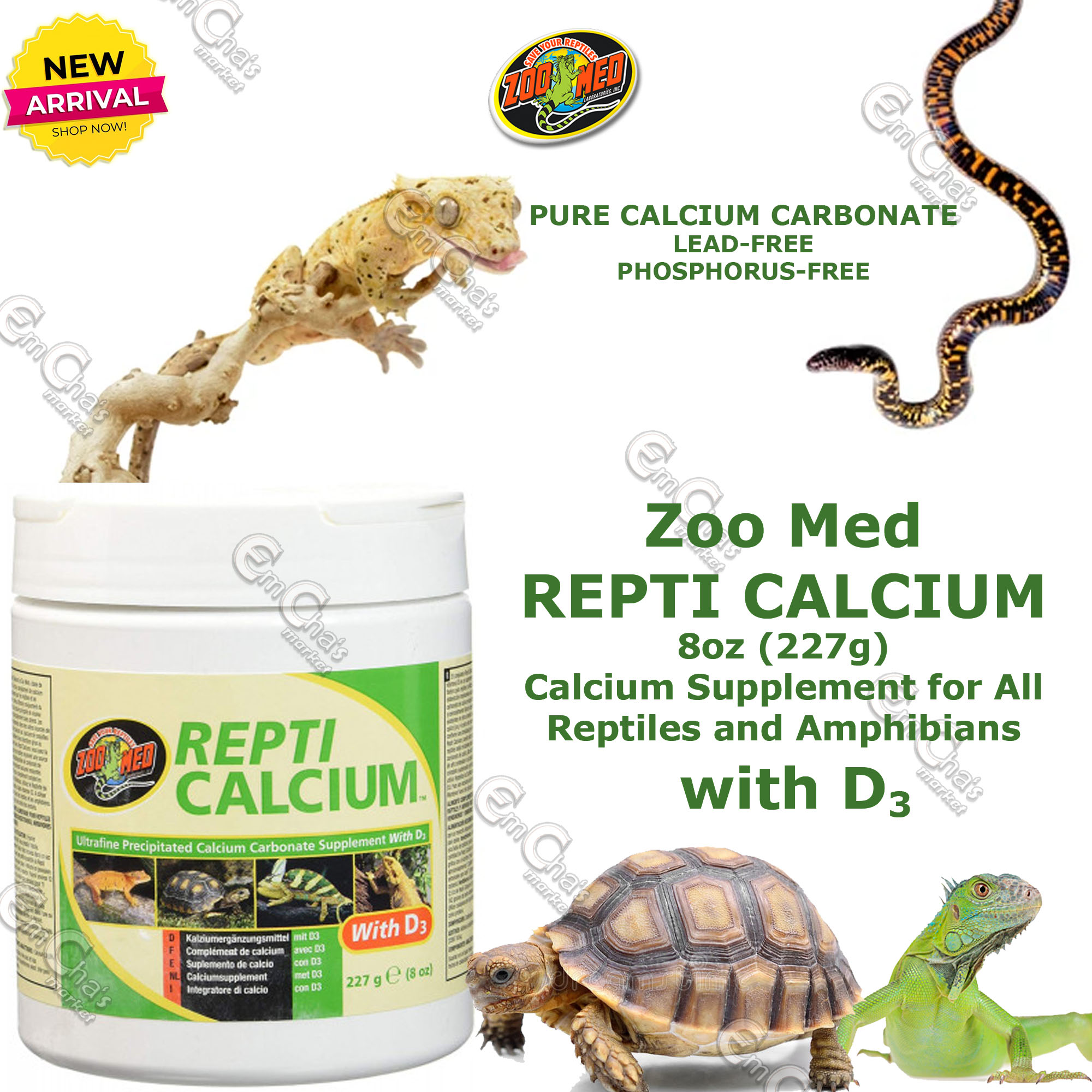 Zoo Med REPTI CALCIUM with D3 BIGGIESized (8oz) (227g) Reptile Calcium