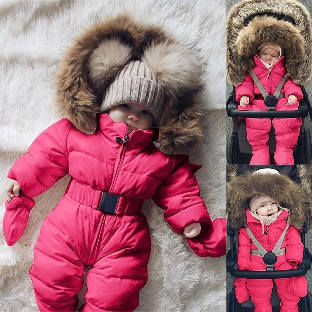 [จัดส่งฟรี] ฤดูหนาวเด็กทารกชุดจั้มสูทเด็กผู้หญิงเสื้อชุดจั๊มสูทมีฮู้ด Warm เสื้อโค้ทแบบหนาชุด