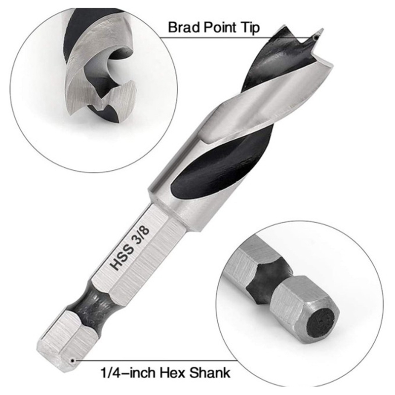6Pcs HSS SAE Brad Point Stubby Drill Bit Set for Wood with 1/4Inch
