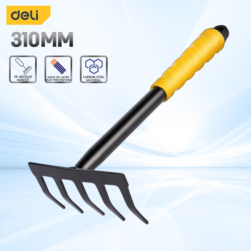 Deli Soil Rake Carbon Steel Garden Rake Mini Garden Hand Tool Plant Gardening Shovel Spade Rake
