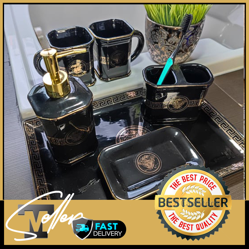 Bathroom Set of 6 Versace inspired perfect for all occasion gift (Black