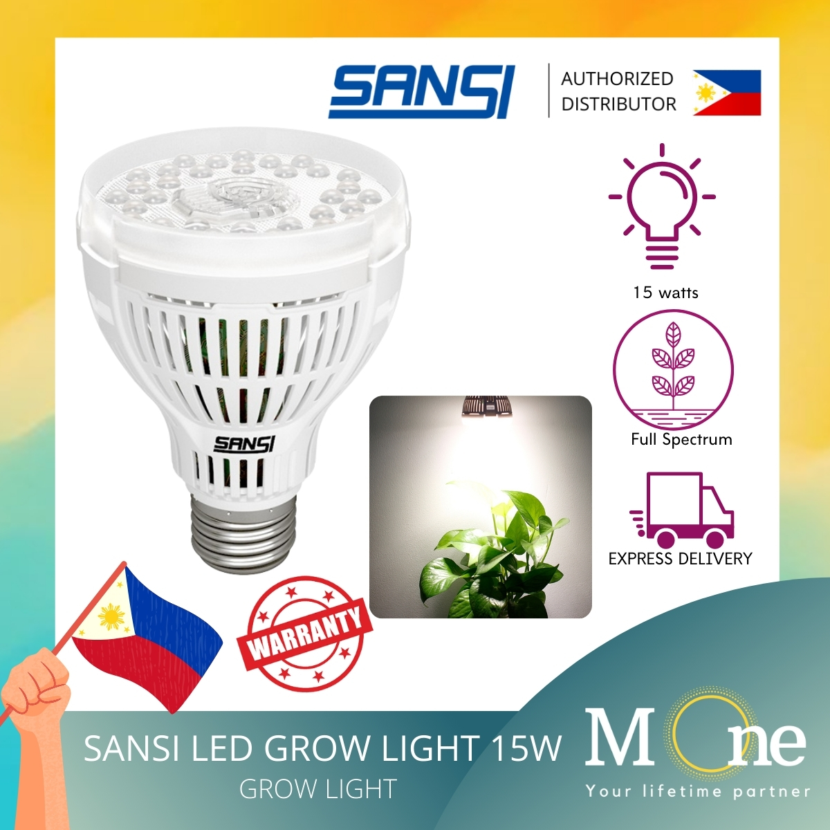SANSI Grow Light Bulb with COC Technology, Full Spectrum 15W Grow Lamp (200  Watt Equivalent) with Optical Lens for High PPFD, Perfect for Seeding and  Growing of…
