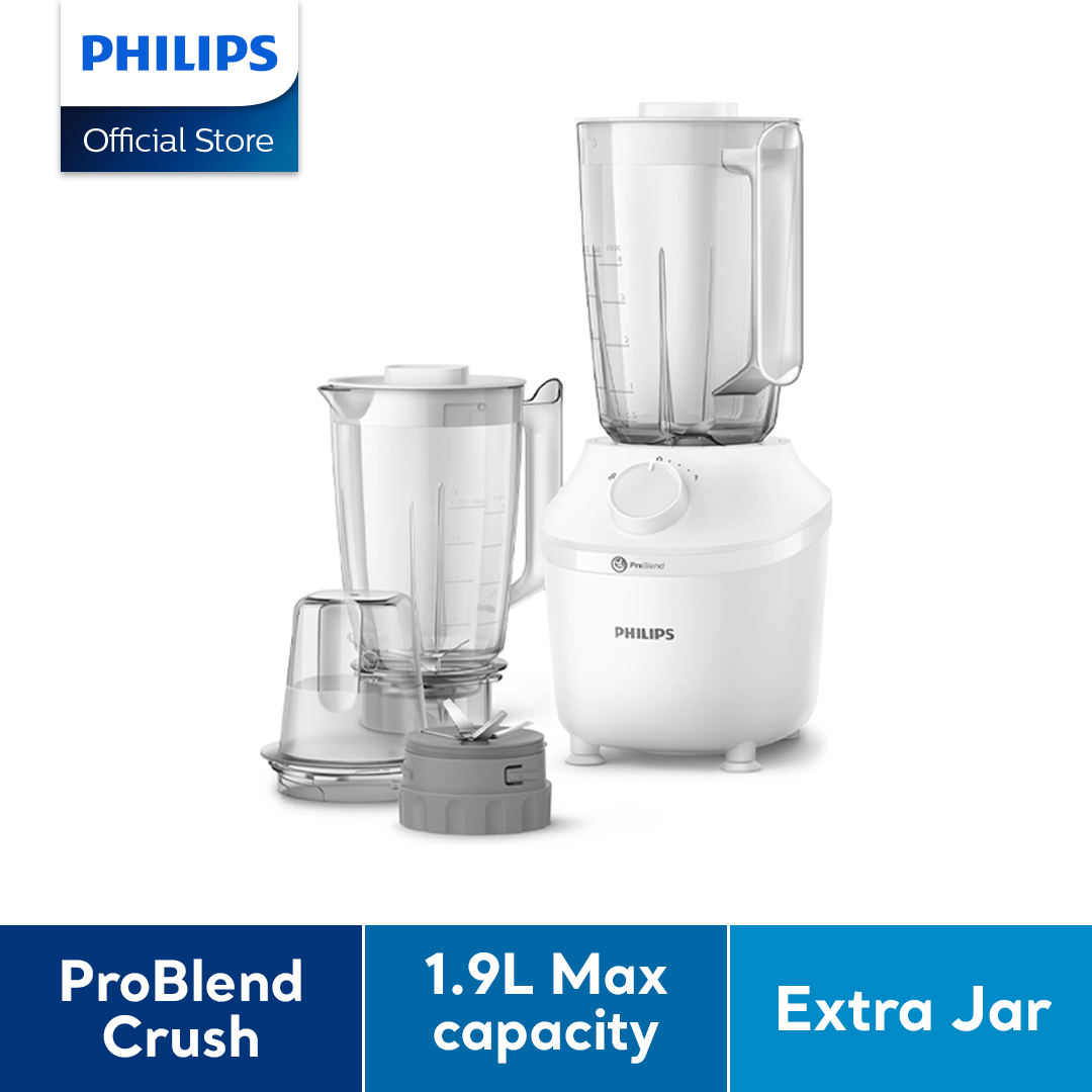 PHILIPS Blender 1L [HR2041] 450 W, 4 Star Blade 1 Speed Setting and Pulse,  Smoothie, Juicer, Ice Crasher Pro Blend System (White), Daily Basic |  Lazada PH